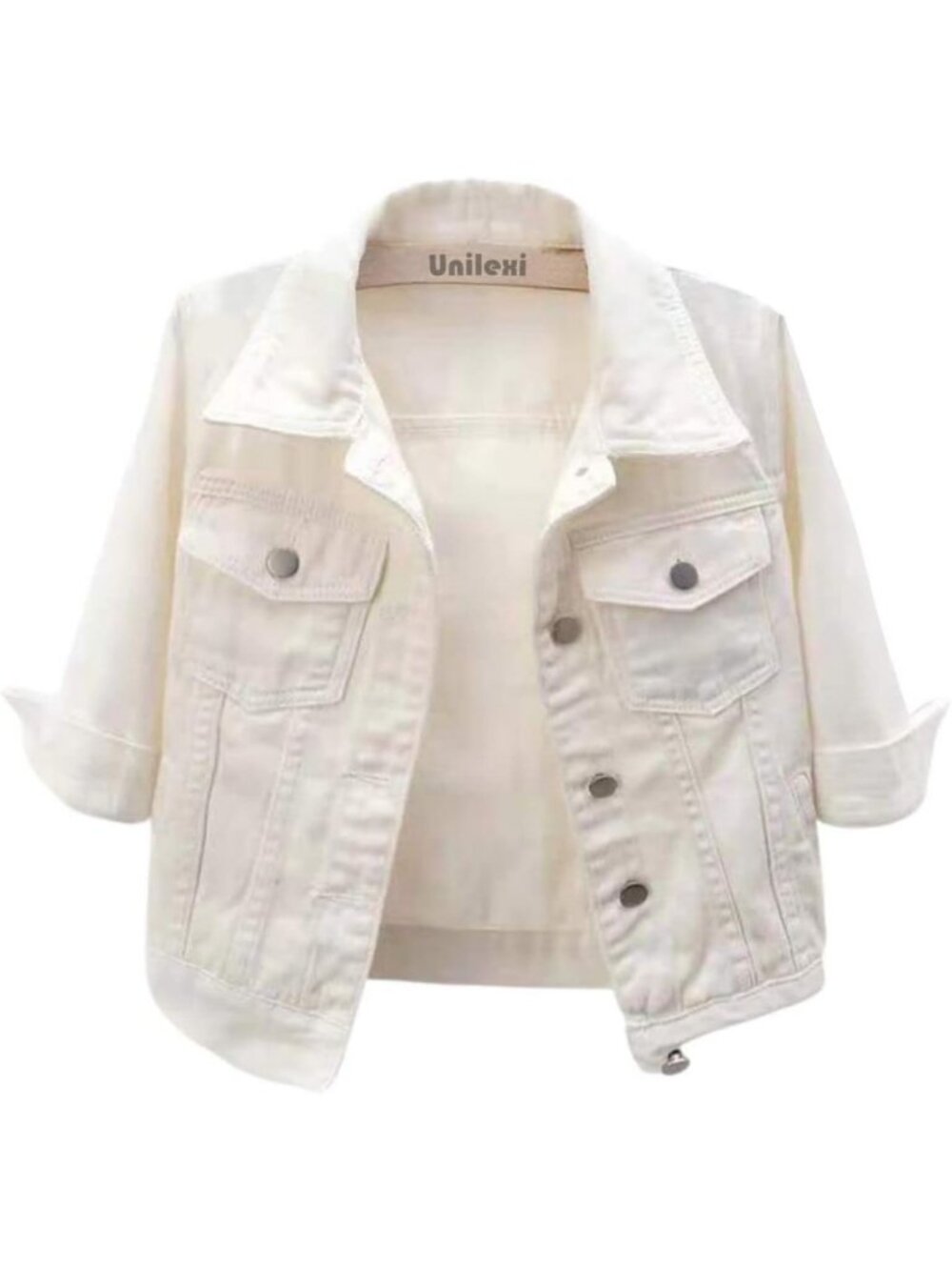 Chic Women's Light Wash Cropped Denim Jacket | 3/4 Sleeve Trucker Coat